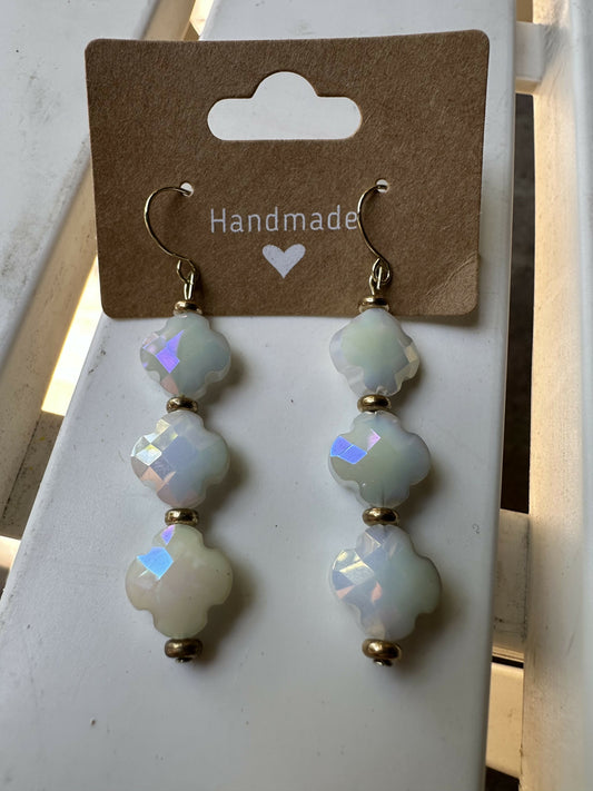 White Beaded Stem Earrings