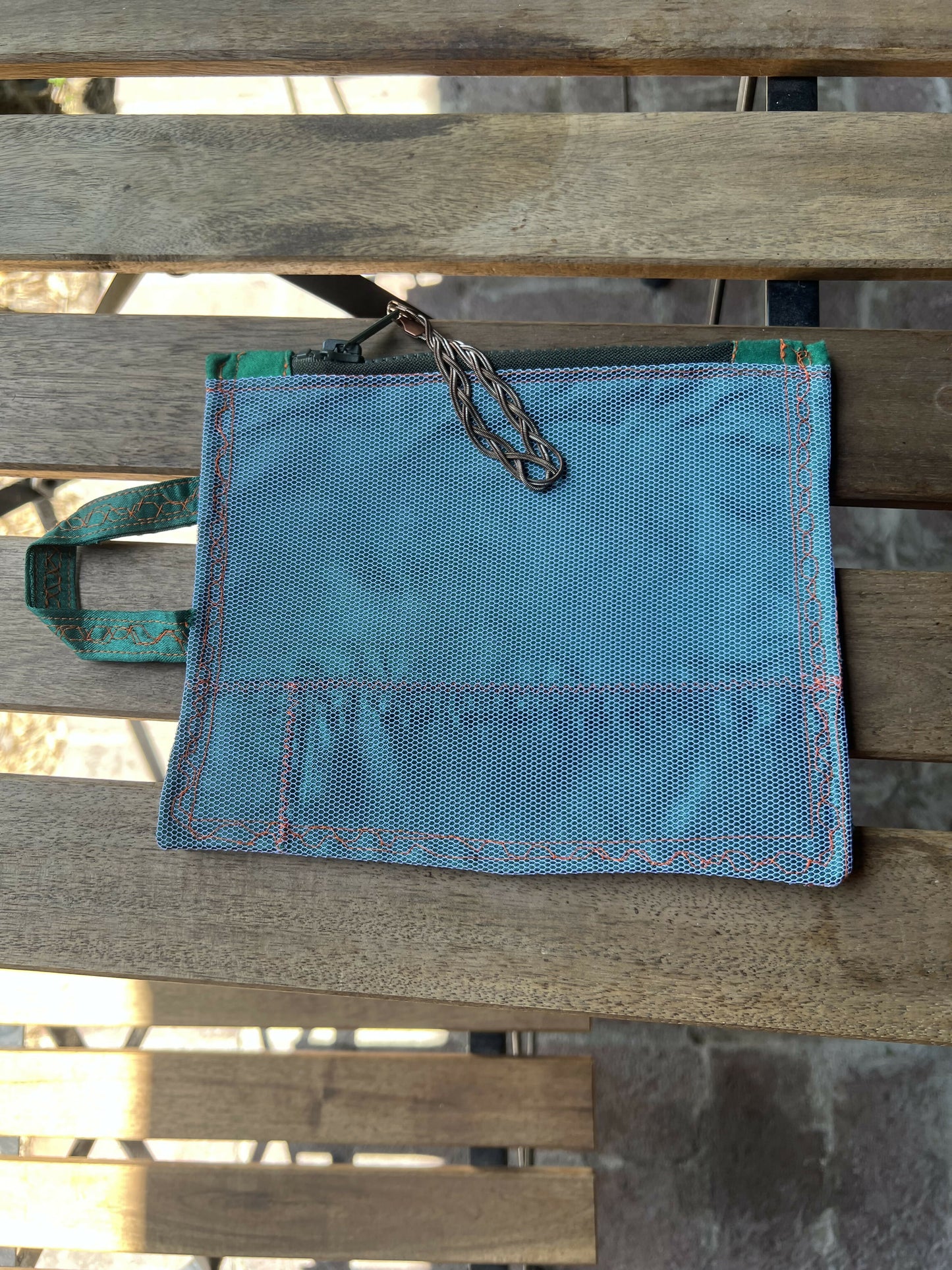 Green Silk and White Netting Pouch