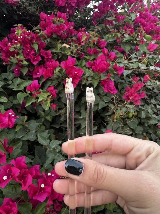 WHITE AND BROWN Cat Swizzle Sticks