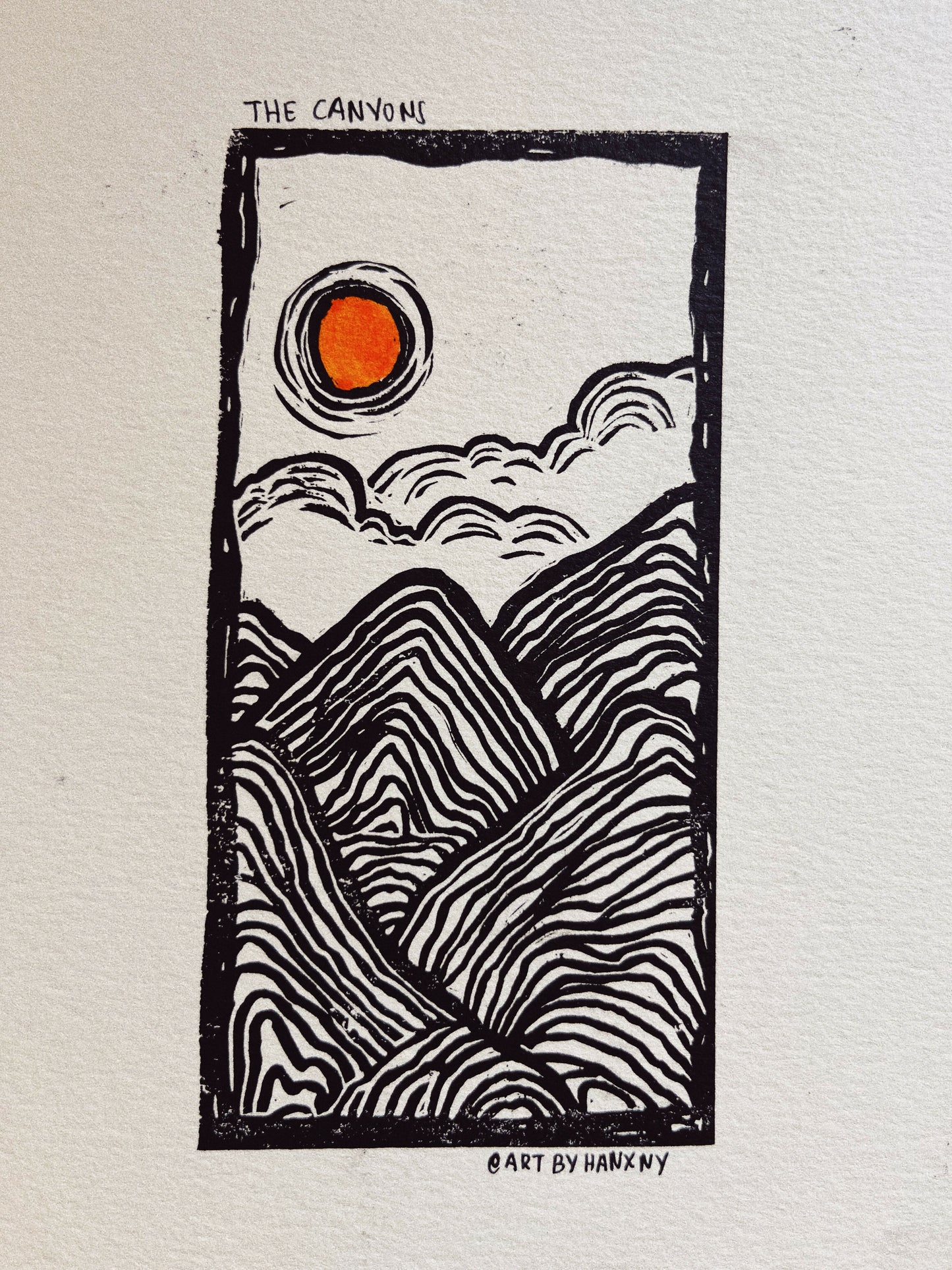 the canyons - linoleum print