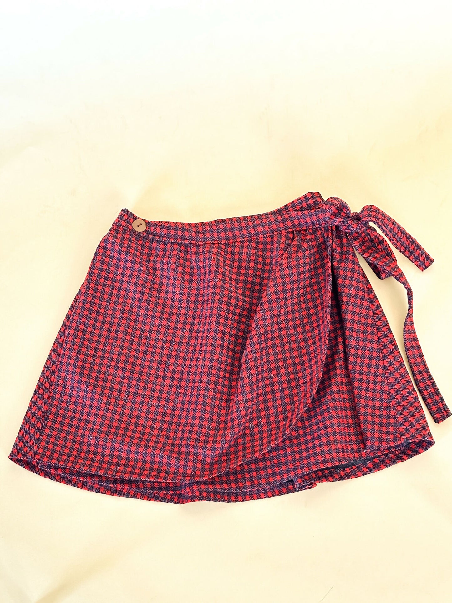 Red Gingham Wrap Mini Skirt