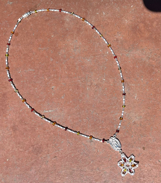 Red Beaded Rosary Necklace