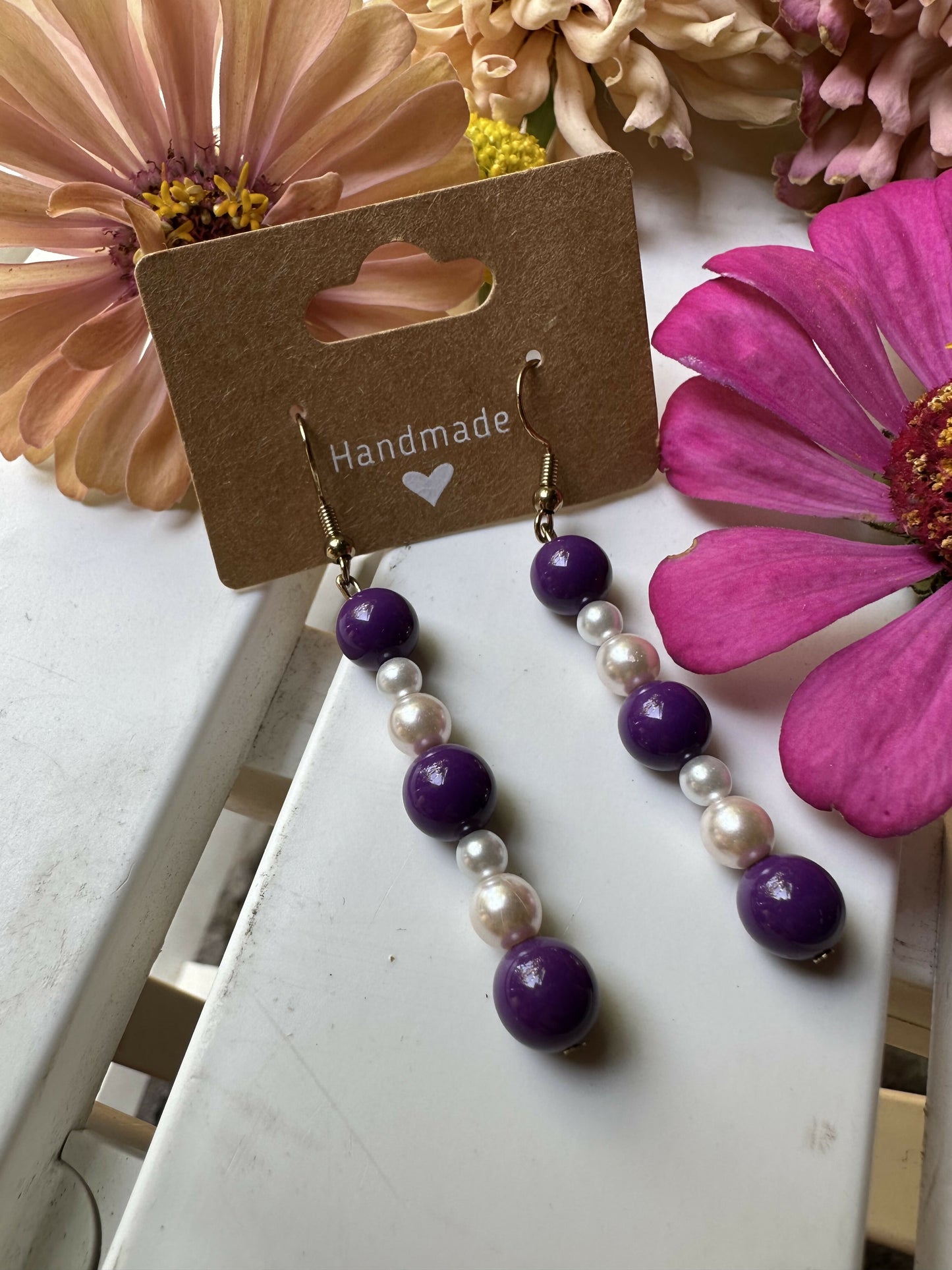 Purple and White Stem Earrings