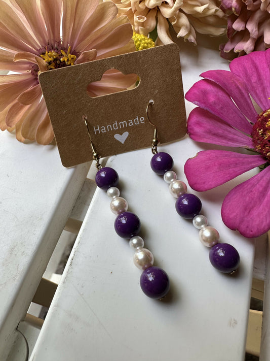 Purple and White Stem Earrings
