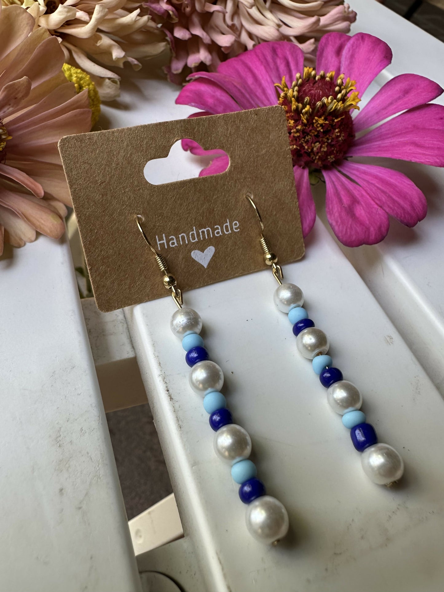 Blue and White Stem Earrings