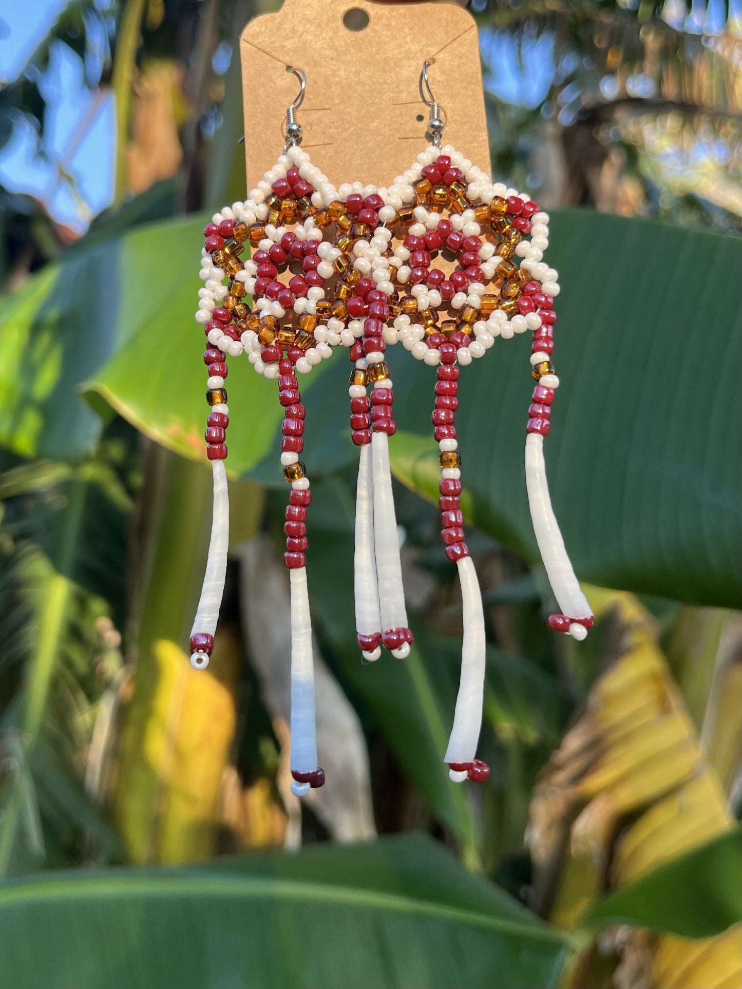 White and Brown Dream Catcher W Dentalium Earrings