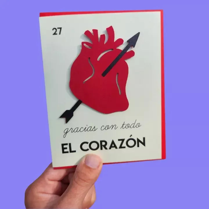 El Corazon Lotería Thank You Handmade Card