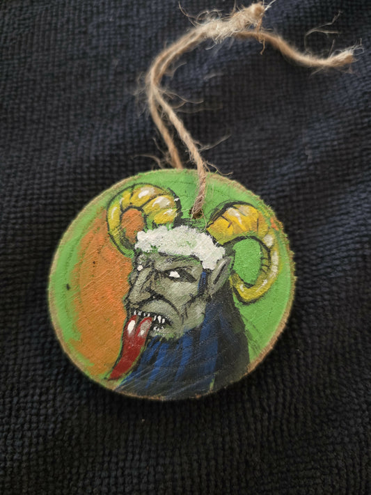 Krampus wood slice ornament