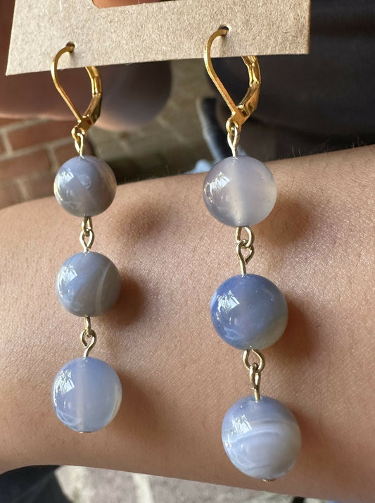 Blue Beaded Stem Earrings