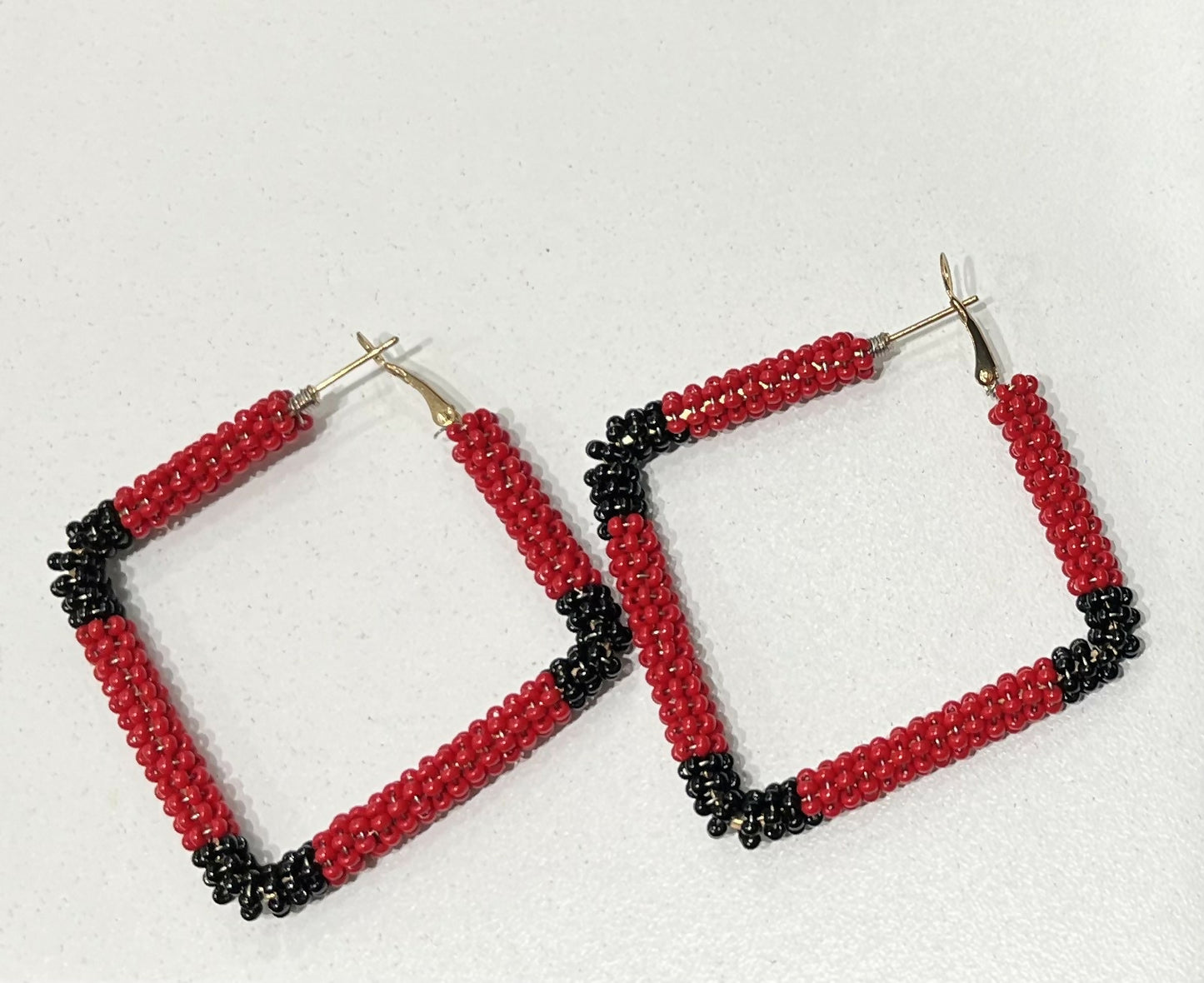 Red Triangle Beaded Earrings