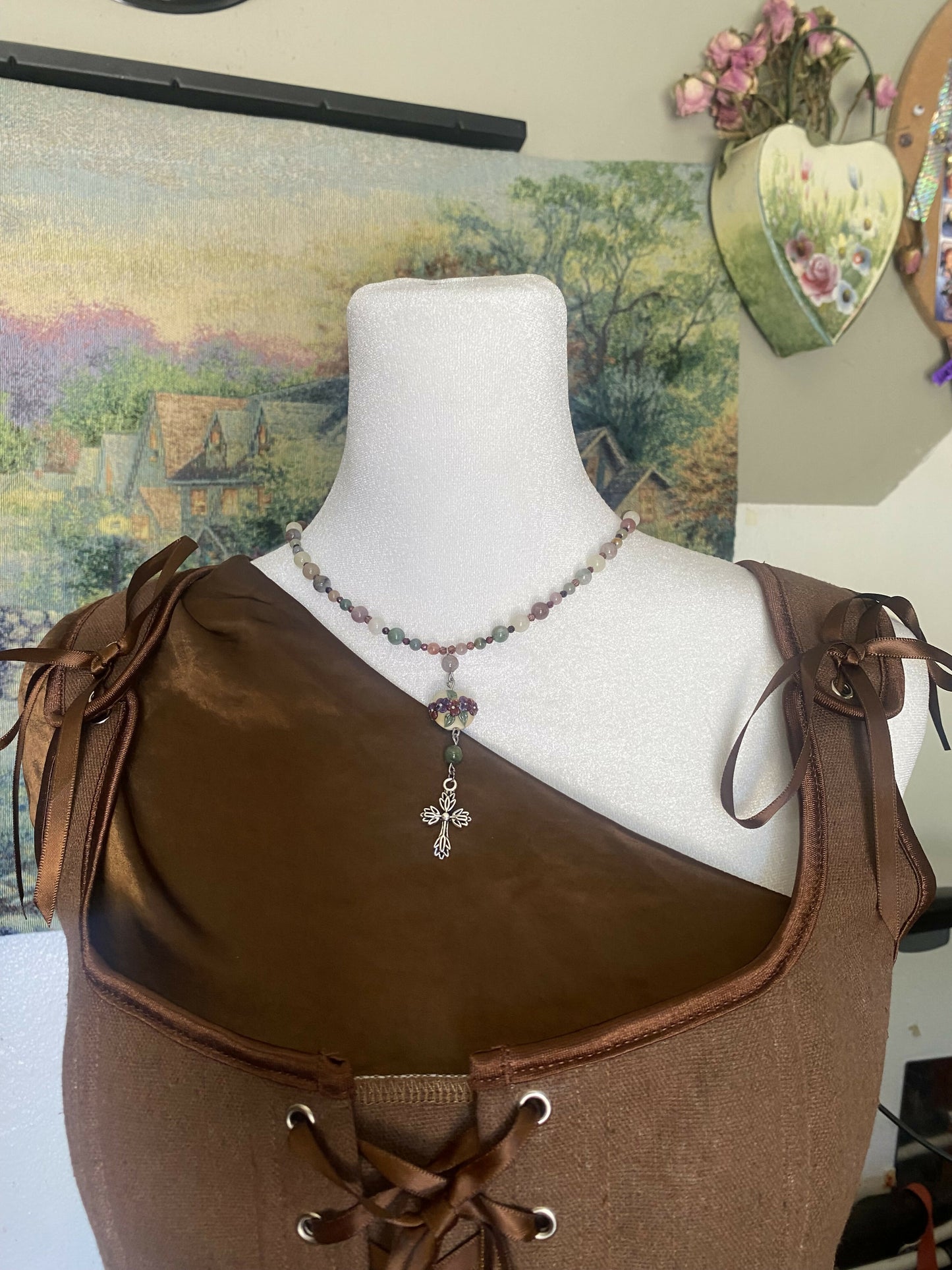 Flower cross necklace