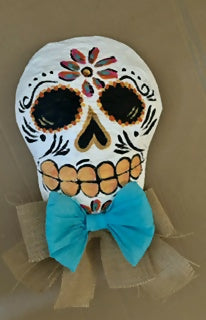 Day Of Dead Blue Bow Sugar Skull Wall Art