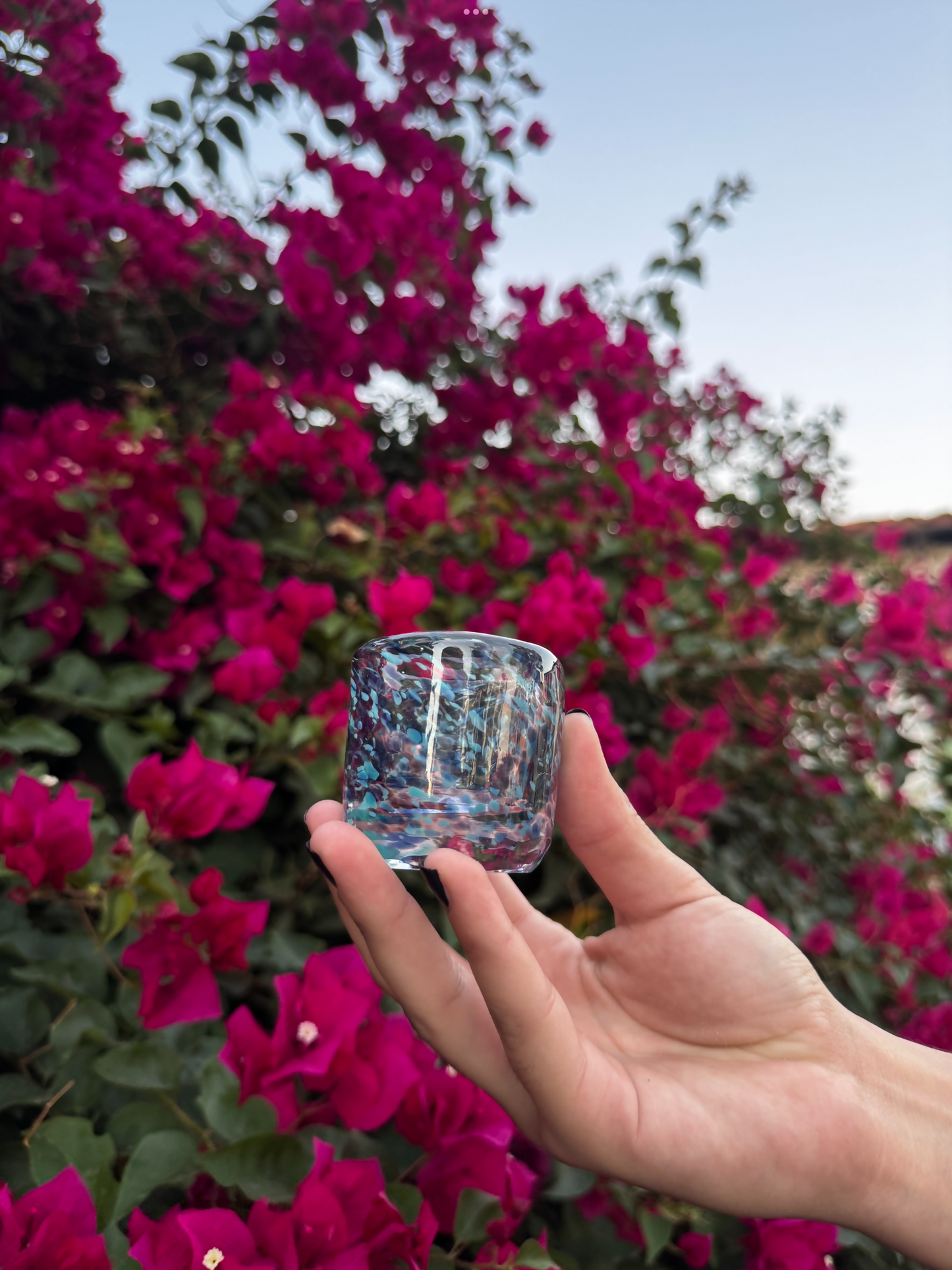 Small BLUE speckled Glass