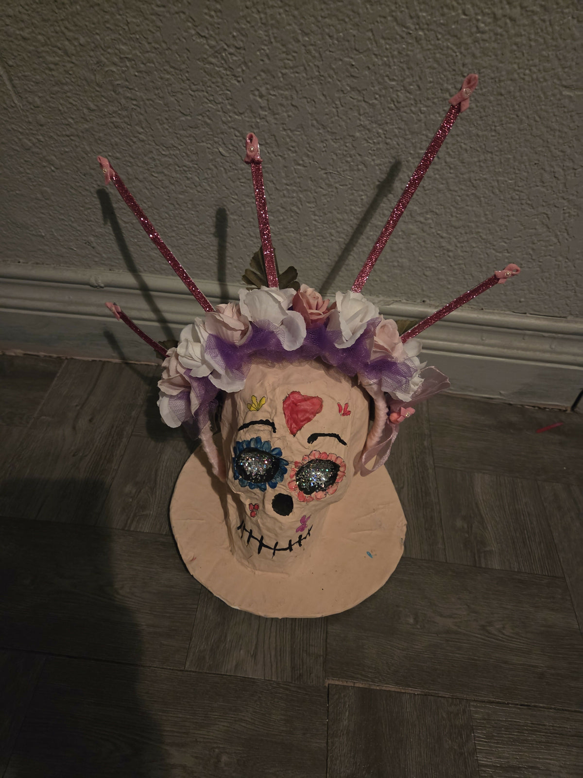 Corona catrina liston rosa