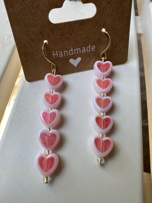 Pink Heart Beaded Stem Earrings
